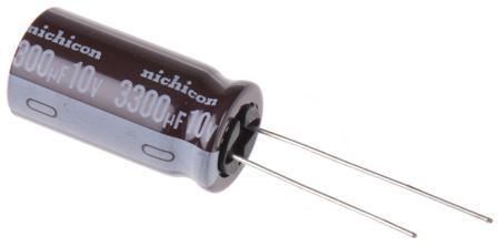 UPS1A332MHD Nichicon 3300μF Aluminium Electrolytic Capacitor 10V dc, Radial, Through Hole -