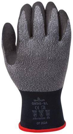 SHOGW3452 Showa GW345 Black, Grey Acrylic Extra Grip, Good Dexterity Work Gloves, Size Medium, Latex Coating