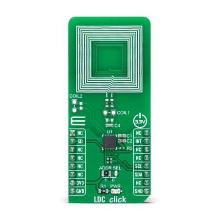 MIKROE-4784 MikroElektronika LDC Click Inductive Sensor Add On Board for LDC1312-Q1 mikroBUS Socket