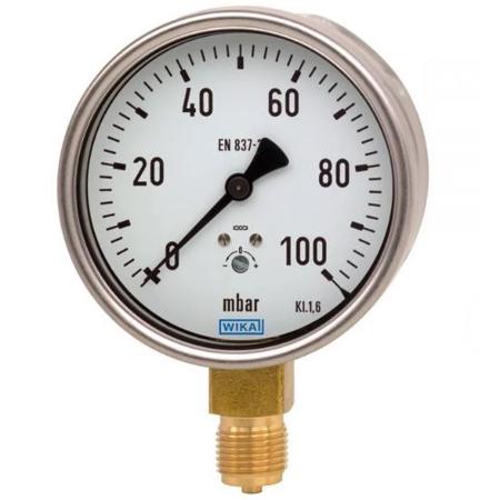 48693248 WIKA G 1/4 Dial Pressure Gauge 0mbar, , -60mbar min.