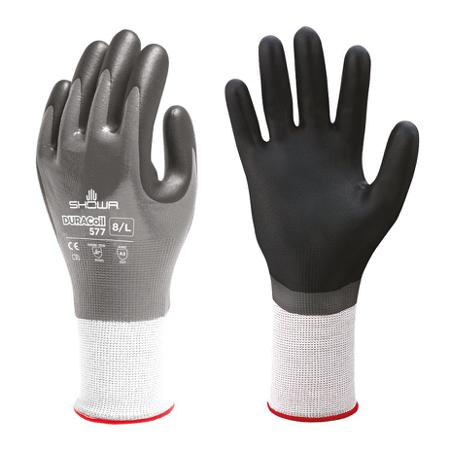 SHO5775 Showa 577 Black, Grey HPPE, Polyester Abrasion Resistant, Cut Resistant Work Gloves, Size XXL, Foam, Nitrile Coating