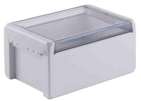 96024235-B-181309-PC-V0-G-7035 Bopla Bocube Series Light Grey Polycarbonate V0 Enclosure, IP66, IP68, IK07, Transparent Lid, 191 x 125 x 90mm