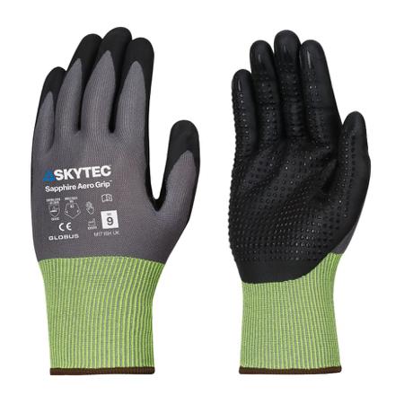 SKG00109FB Skytec Sapphire Aero Grip Black, Grey HPPE Cut Resistant Work Gloves, Size Extra Small, Nitrile Foam Coating