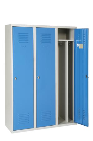 CVS413DSP 3 Door Vented Metal Blue, Light Grey Locker, 1800 mm x 1200 mm x 500mm