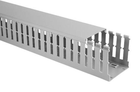 181-10278-HTWD-PW-100X100-PVC-GY HellermannTyton HTWD-PW Grey Slotted Panel Trunking - Open Slot, W100 mm x D100mm, L2m, PVC