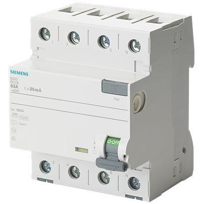 5SV3746-6GV01 Siemens 5SV RCCB, 63A, 4 Pole, 500mA, Type A, 400V