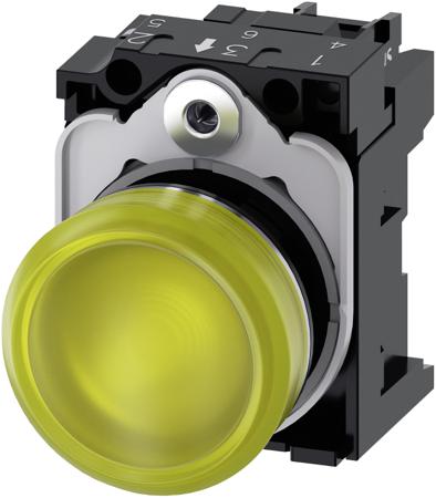 3SU1152-6AA30-1AA0 Siemens, SIRIUS ACT 3SU11, Panel Mount Yellow LED Indicator, 22mm Cutout, Round, 24V ac/dc