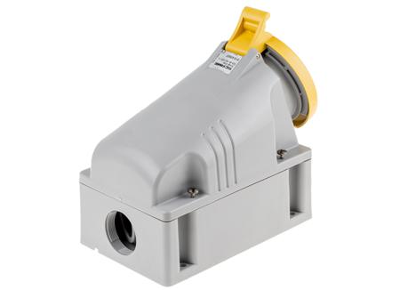 513-6350T Scame IP44 Yellow Wall Mount 2P+E Industrial Power Socket, Rated At 63.0A, 110.0 V