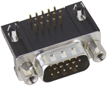09561627813 HARTING 15 Way Right Angle Through Hole D-sub Connector Plug, 2.29mm Pitch, with 4-40 UNC Female Screwlocks, Boardlocks