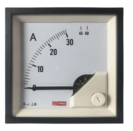 186-2452 RS PRO Analogue Panel Ammeter 60 (Input)A AC, 68mm x 68mm, 1 % Moving Iron