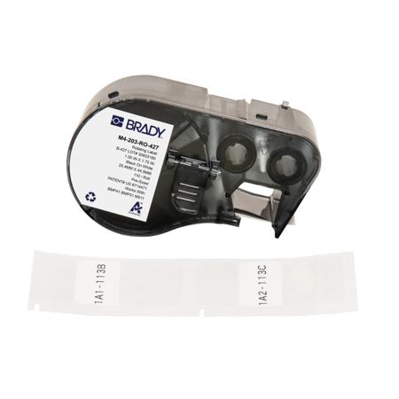M4-203-RO-427 Brady B-427 on Black on White, Transparent Label, 25.40 mm Width, 25.40mm Label Width