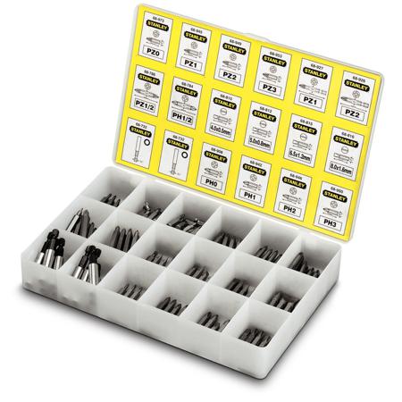 1-68-741 Stanley Bit 200 Pieces, Flat, Hex, Phillips, Pozidriv, Square, Tampered Torx, Torx