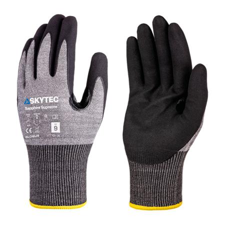 SKG00001TL Skytec Sapphire Supreme Black, Grey 18 Gauge HPPE, Metal Fiber, Nylon Abrasion Resistant, Cut Resistant Work Gloves,