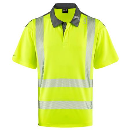 P12-Y-LEO-S Leo Workwear TRIMSTONE Yellow Men Hi Vis Polo Shirt
