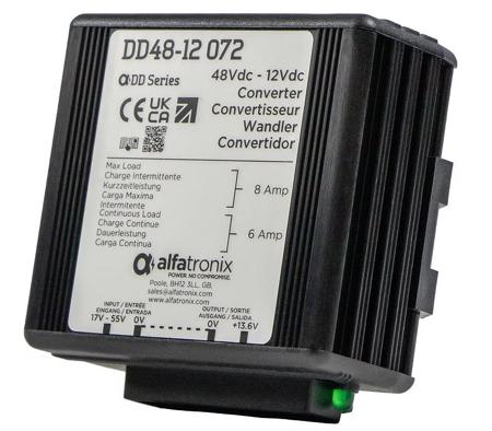 DD-48---12-072 Alfatronix Ltd DD DC-DC Converter, 12V dc/ 6A Output, 48 V dc Input, 72W, Clip Mount, +80°C Max Temp -25°C Min Temp