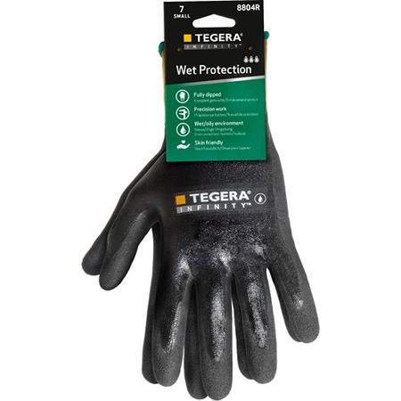 8804R-8 Tegera TEGERA Black, Yellow Nylon Heat Resistant Work Gloves, Size 8, Nitrile, Nitrile Foam, Waterbased PU Coating