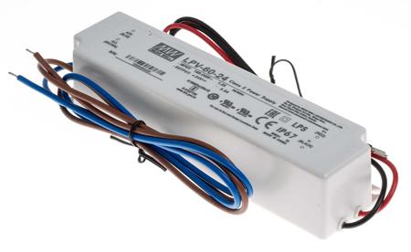 LPV-60-24 MEAN WELL LED Driver, 24V Output, 60W Output, 2.5A Output, Constant Voltage
