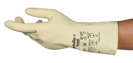 87137085BP Ansell AlphaTec 87-137 Beige Latex Food Industry Work Gloves, Latex Coating