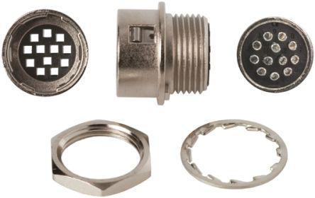 HR10G-10R-12PC-71- Hirose HR10 Series, 12 Pole Panel Mount Micro Connector Socket, with Male Contacts
