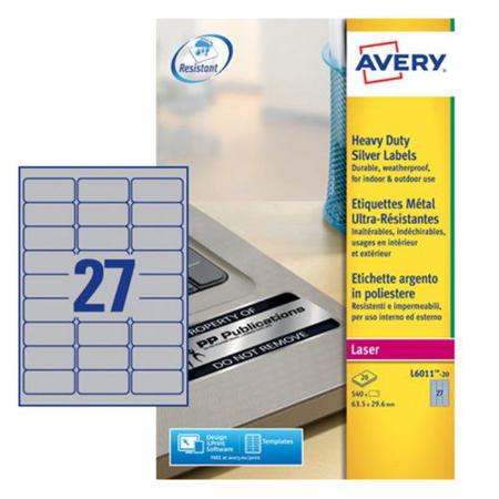 L6011-20.UK Avery Silver Adhesive High Visibility Label Sheet, Pack of 20Sheets