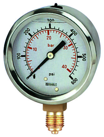 235-1291 RS PRO BSP 1/4 Analogue Pressure Gauge 1000psi Bottom Entry 63mm Outside Diameter