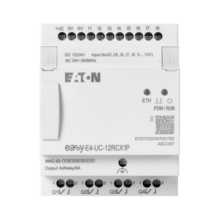 197505-EASY-E4-UC-12RCX1P Eaton, Easy, Control Relay - 4 Inputs, 4 Outputs, Relay, For Use With Easy E4, Ethernet Networking