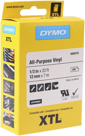 1868751 DYMO XTL , 12 mm Black on White Industrial Vinyl Tape