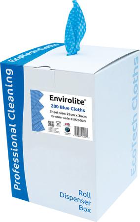 ELR200DISB EcoTech Envirolite Blue, Green, Red, Yellow Polyester, Viscose Rayon Cloths for Cleaning, Wet & Dry Use, Dispenser Box