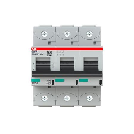 2CCG001220R0001 ABB High Performance S800N MCB, 3P Poles, 80A Curve B, 400V AC, 36 kA Breaking Capacity, MCB