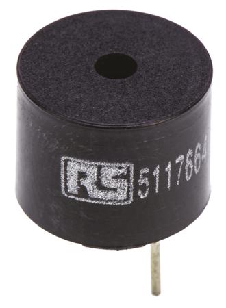171-0862 RS PRO 85dB PCB Mount Continuous Internal Magnetic Buzzer Component, 12 (Dia.) x 9.5mm, 8V dc Min, 12V dc Max