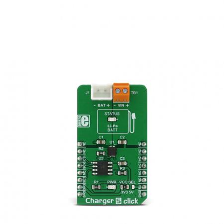 MIKROE-2848 MikroElektronika Charger 5 Click Battery Charger for MCP 73113, MCP 4161 for Lithium-Polymer Batteries, Lithium-ion