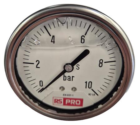 179-986 RS PRO BSP 1/4 Analogue Pressure Gauge 10bar Bottom Entry 63mm Outside Diameter