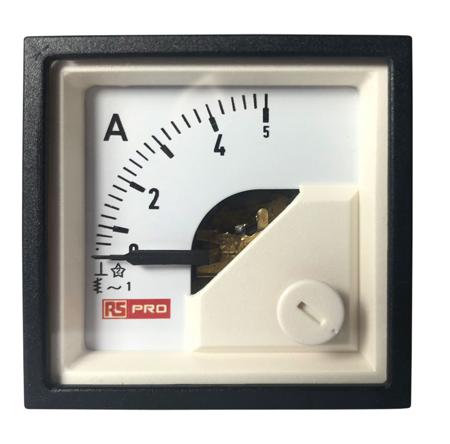 186-2412 RS PRO Analogue Panel Ammeter 5 (Input, Scale)A AC, 45mm x 45mm, 1 % Moving Iron