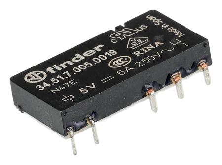 34-51-7-005-0019 Finder SPDT Non-Latching Relay PCB Mount, 5V dc Coil, 6 A