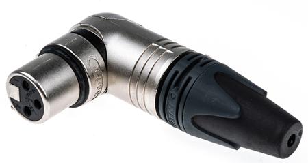 NC3FRX Neutrik Cable Mount XLR Connector, Right Angle, Female, 50 V, 3 Way, Silver Plating