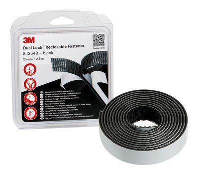 3M SJ354B 25mm x2,5m 3M Black Hook & Loop Tape, 25mm x 2.5m