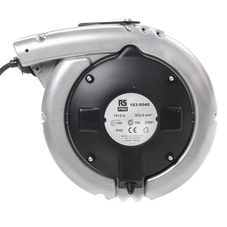 183-9540 15m 0 Socket 15A Extension Reel With Auto Rewind, 230 V, IP42