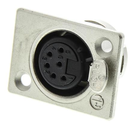 NC6FP-1 Neutrik Panel Mount XLR Connector, Female, 50 V, 6 Way, Silver over Nickel Plating