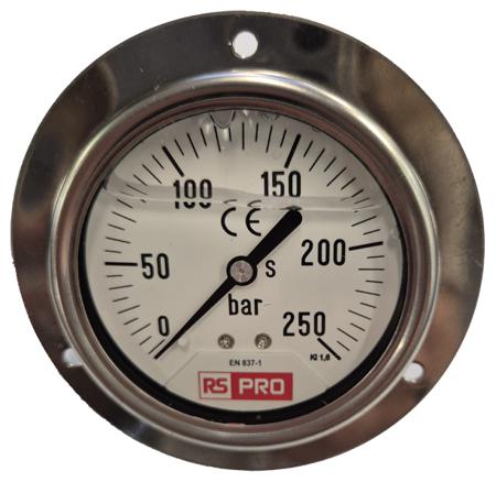 179-992 RS PRO BSP 1/4 Analogue Pressure Gauge 250bar Bottom Entry 63mm Outside Diameter