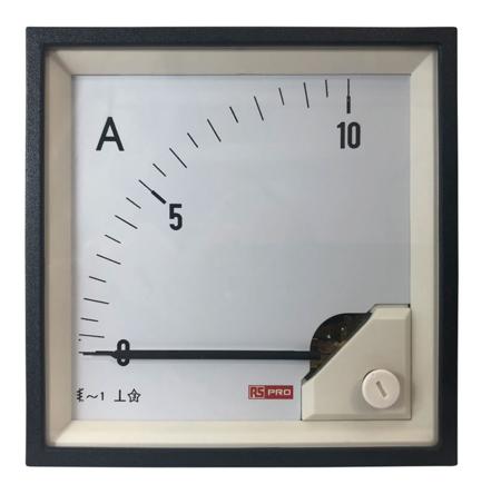 186-2459 RS PRO Analogue Panel Ammeter 10 (Input)A AC, 92mm x 92mm, 1 % Moving Iron