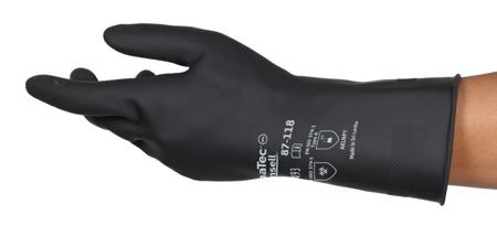 87118105BP Ansell Black Natural Rubber Chemical Resistant Work Gloves, Size 10.5, XL, Latex Coating