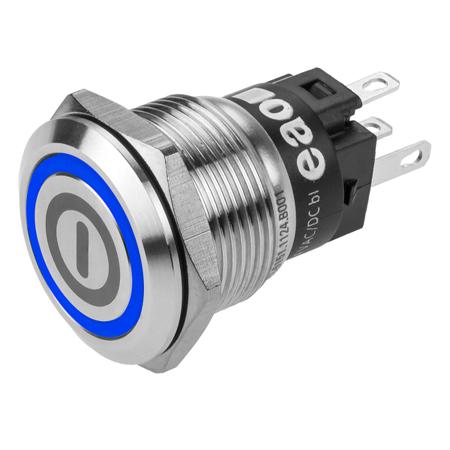 82-5151.2123.B001 EAO 82 Series Illuminated Push Button Switch, Latching, Panel Mount, 19mm Cutout, SPDT, Blue LED, 240V, IP65, IP67