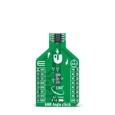 MIKROE-4561 MikroElektronika AMR Angle Click Anisotropic Magnetoresistive (AMR) Sensor Add On Board for ADA4571, LTC1407 mikroBUS