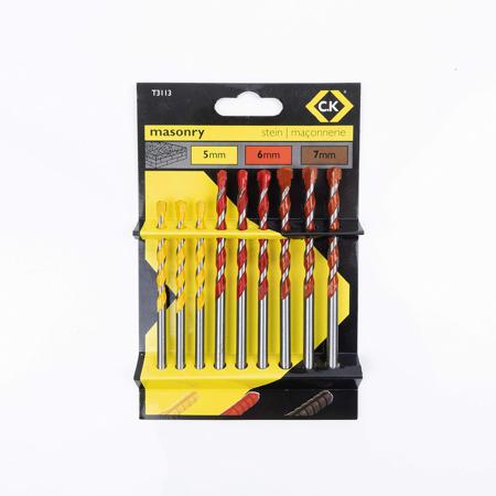 T3113 CK 9-Piece Twist Drill Bit Set Set for Masonry, 7mm Max, 5mm Min