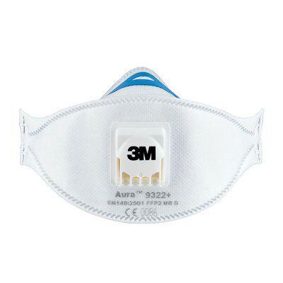 3M-Aura-9322- 3M Aura™ 9300+ Series Disposable Respirator for General Purpose Protection, FFP2, Valved, Fold Flat, 10 per Package