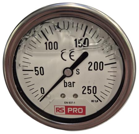 179-983 RS PRO BSP 1/4 Analogue Pressure Gauge 250bar Bottom Entry 63mm Outside Diameter