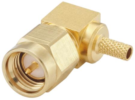 32S207-302L5 Rosenberger SMA Series, Plug Cable Mount SMA Connector, 50Ω, Crimp Termination, Right Angle Body