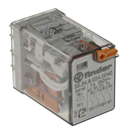 55.34.8.024.0040 Finder Plug In Relay, 24V ac Coil, 7A Switching Current, 4PDT