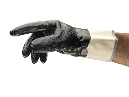 48500090 Ansell Edge 48-500 Black Cotton Oil Resistant Work Gloves, Size 9, Nitrile Coating