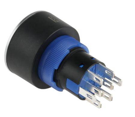 175-8390 2NO/2NC Lock Push Button Switch, IP65, 22.2 Dia.mm, Panel Mount White LED, Power Symbol, 250V ac